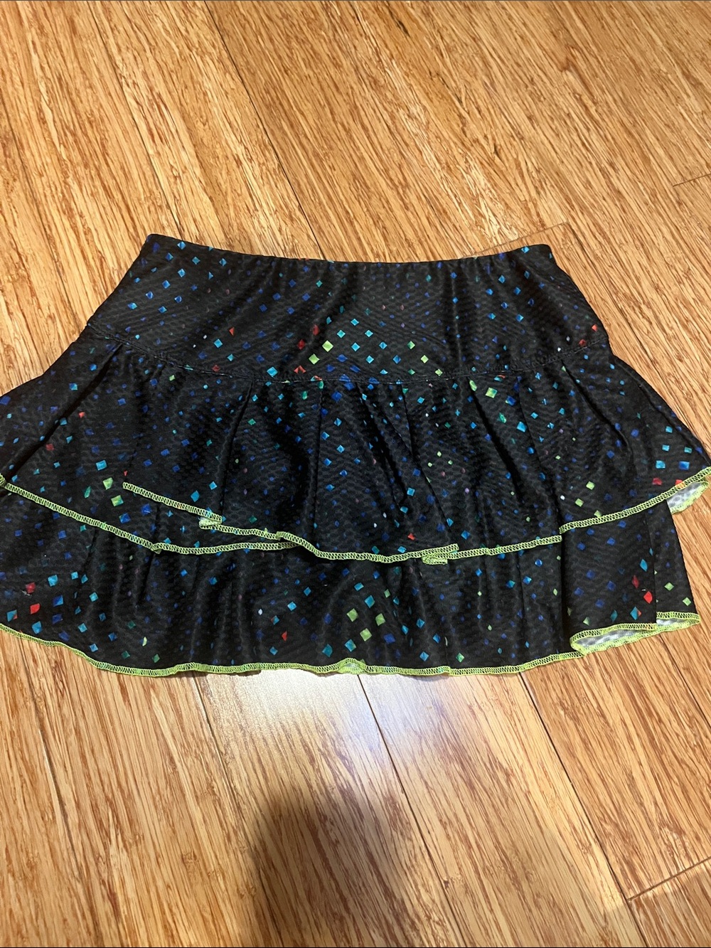 Lucky in Love Black Tiered tennis Skirt with Neon Green Trim and built in shorts